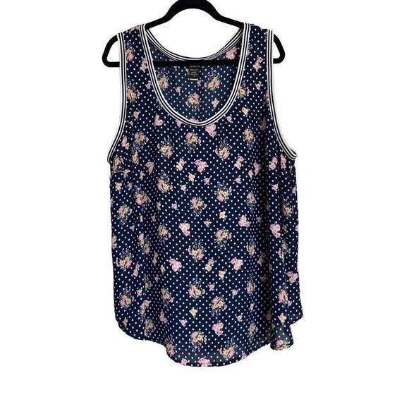 Torrid Top Womens Size 4 26/28 4X Navy Blue Floral Polka Dot Sleeveless Tank Top - Picture 1 of 10